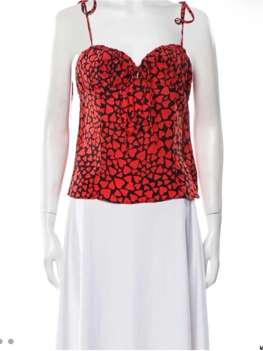 Realisation Par Red and Black Heart-Print Bustier Tie-Strap Top